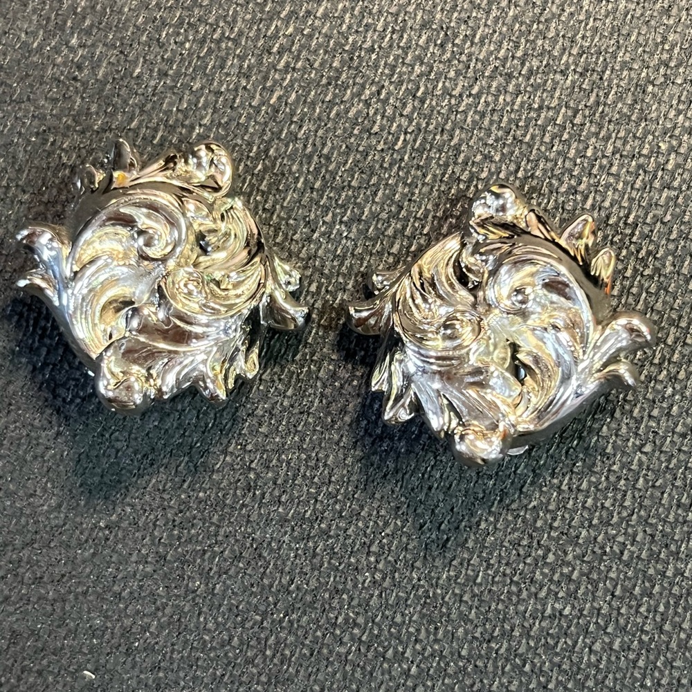 Whiting & Davis Art Nouveau silver tone Clip-On earrings